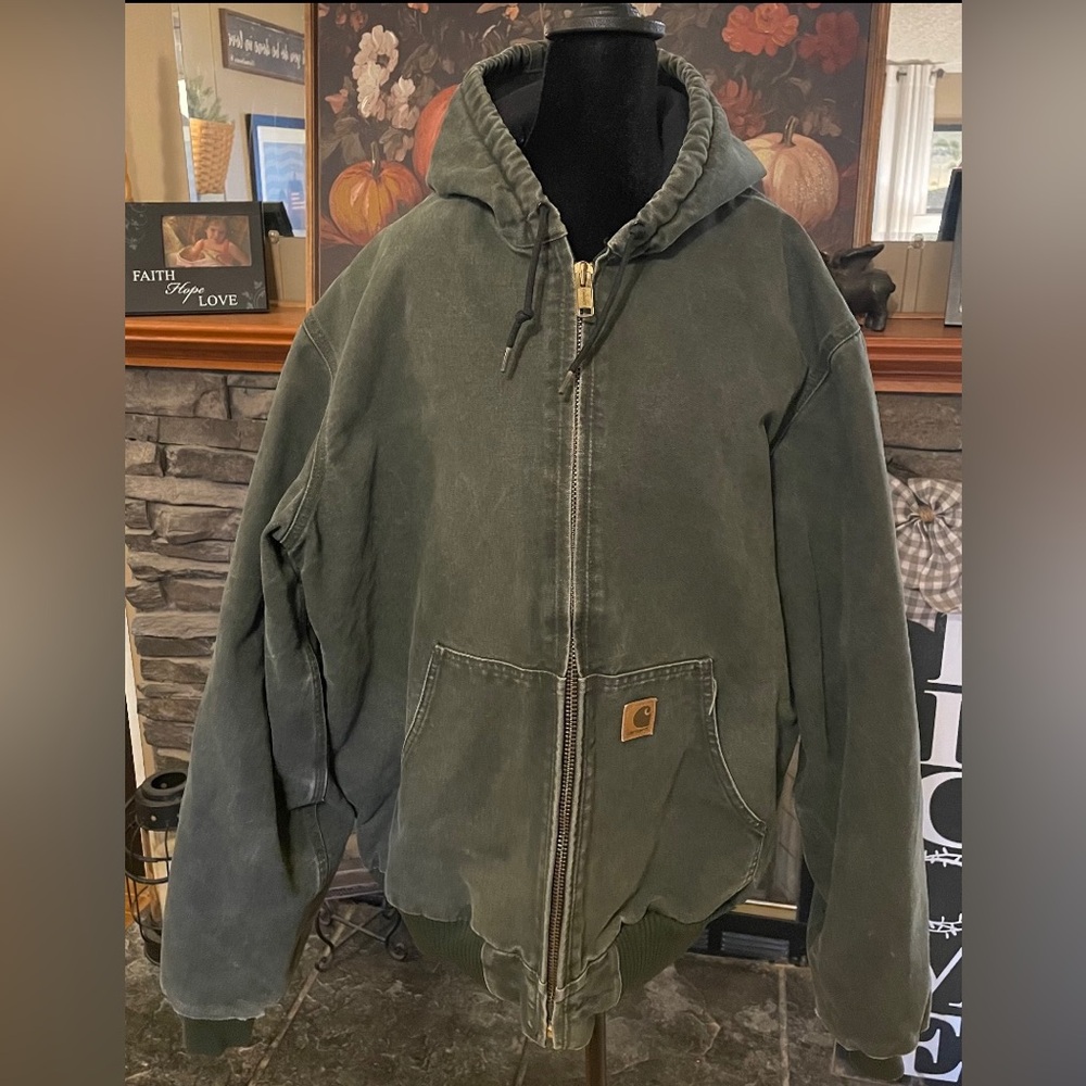 VTG Carhartt J130 Moss Green Quilted Lined/Hooded 14806 Work Jacket